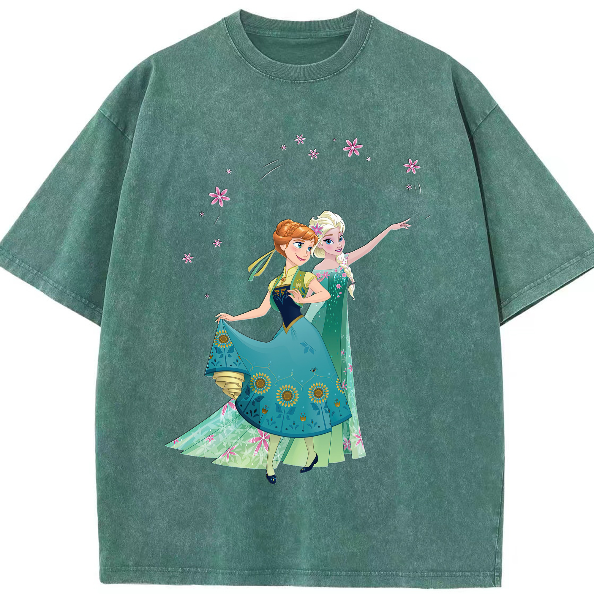 （画像用） アナと雪の女王 アンナ エルサ Frozen Anna Elsa 綿100% ヴィンテージ風 半袖Tシャツ（フロントプリント）
